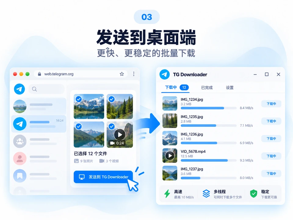 Telegram Web 文件从浏览器插件发送到 TG Downloader 桌面版