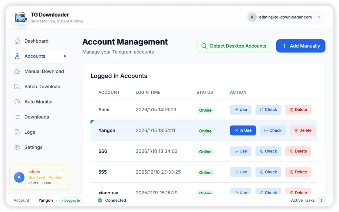 TG Downloader Multi-Account Management - Manage Multiple Telegram Accounts