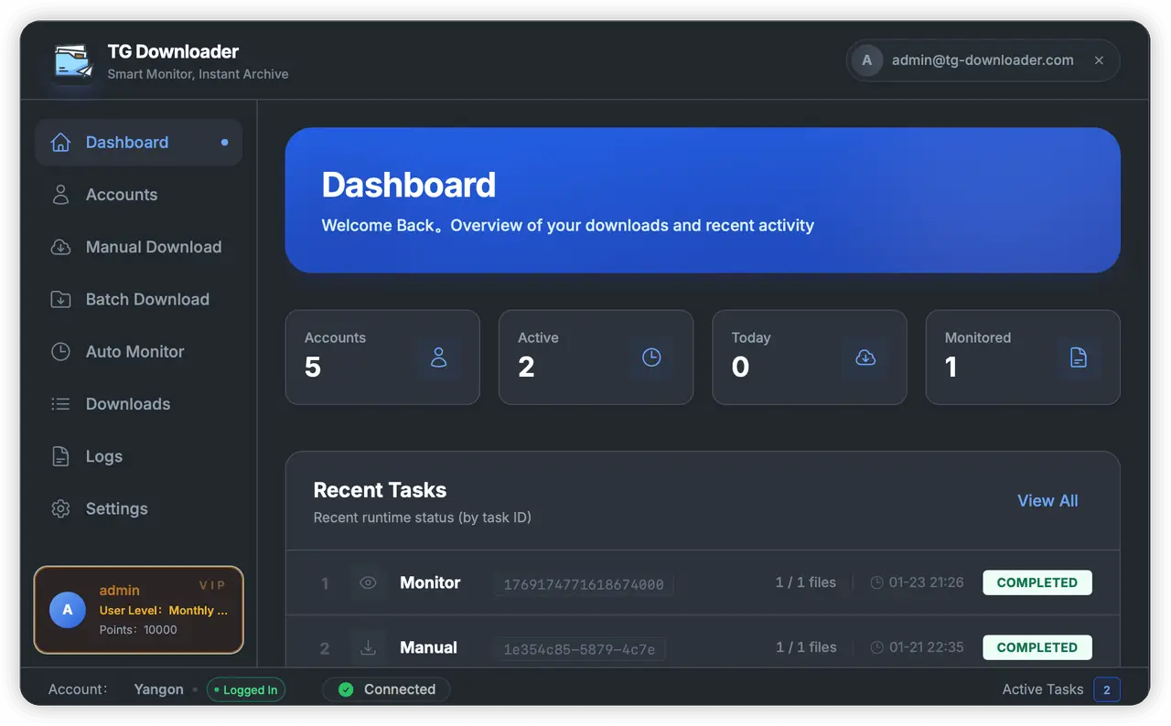 TG Downloader - Telegram Video Downloader App Interface Dark Theme