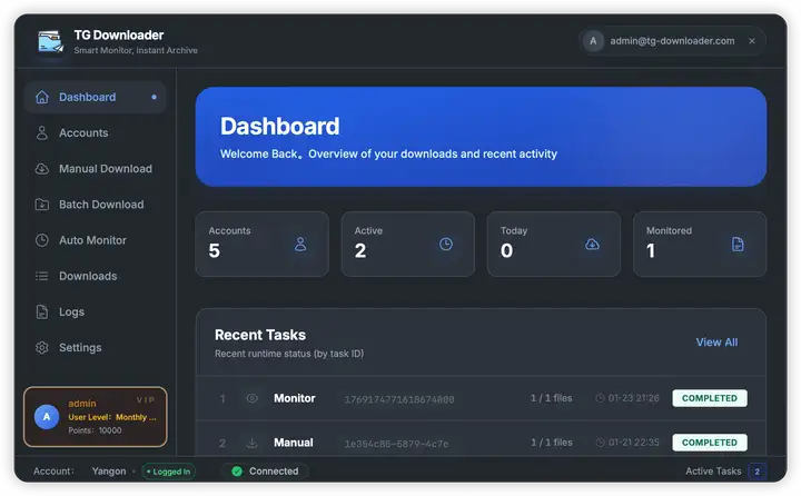 TG Downloader - Telegram Video Downloader App Interface Dark Theme